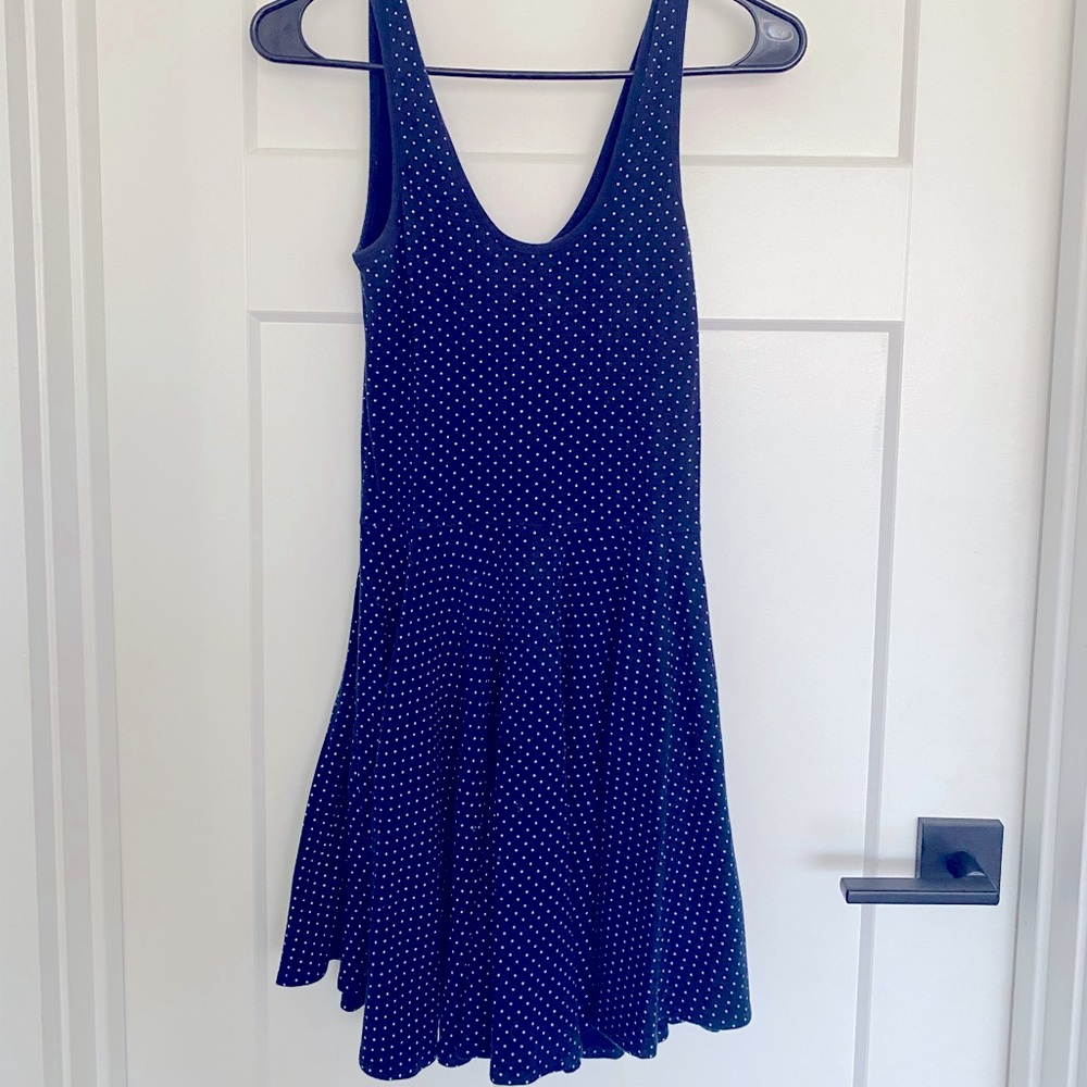 Navy Blue Polka Dot Small Mini Dress